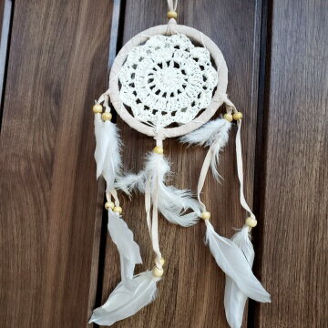 ドリームキャッチャー クロシェ M ホワイト ネイティブ インディアン メキシカン アジアン雑貨 魔除け お守り アジアン