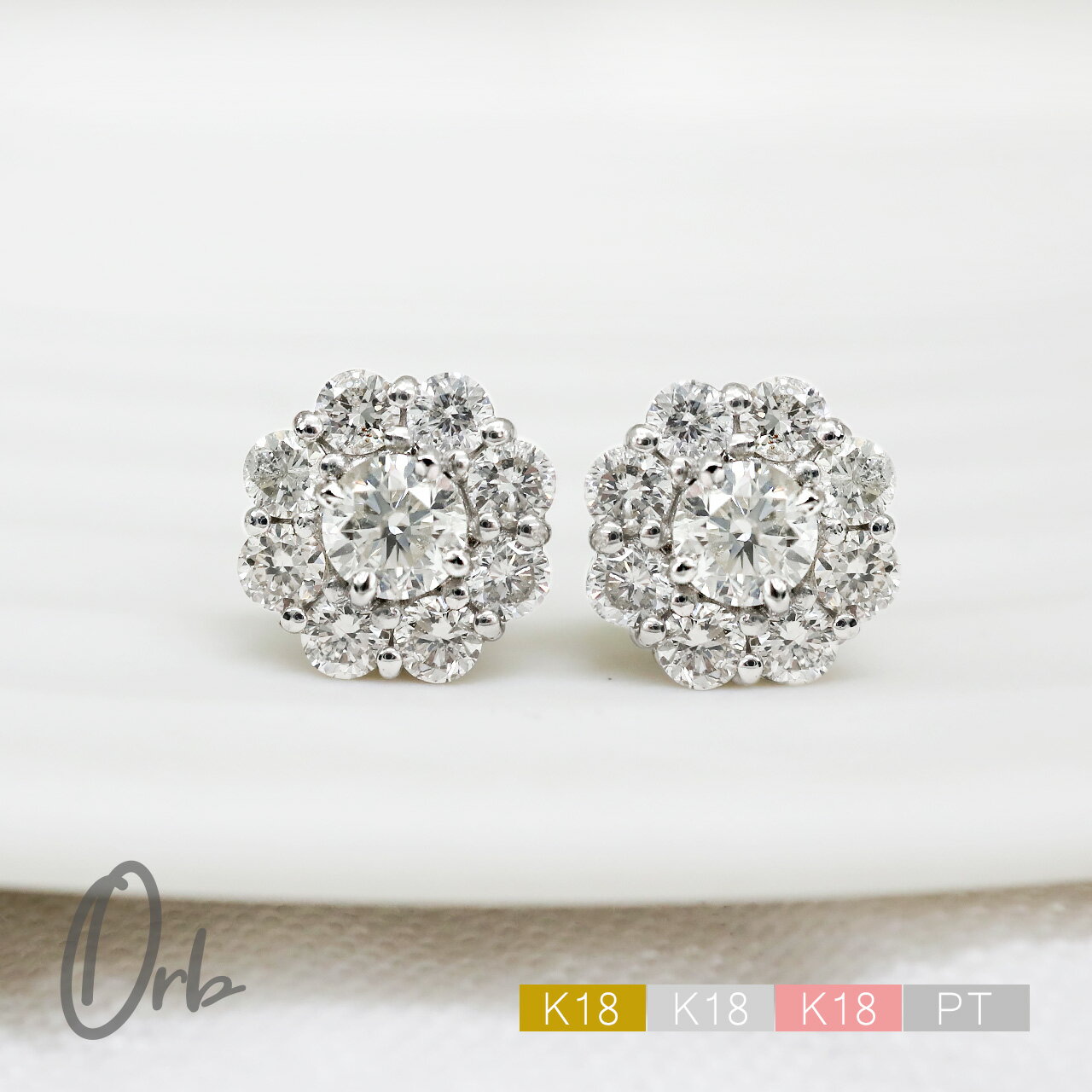 Rakuten - k18 ダイヤモンド フラワー ピアス 0.7ct レディース ジュエリー 18金 ゴールド pt900 プラチナ スタッド 花 flower ダイヤ ダイア 取巻き 日本製