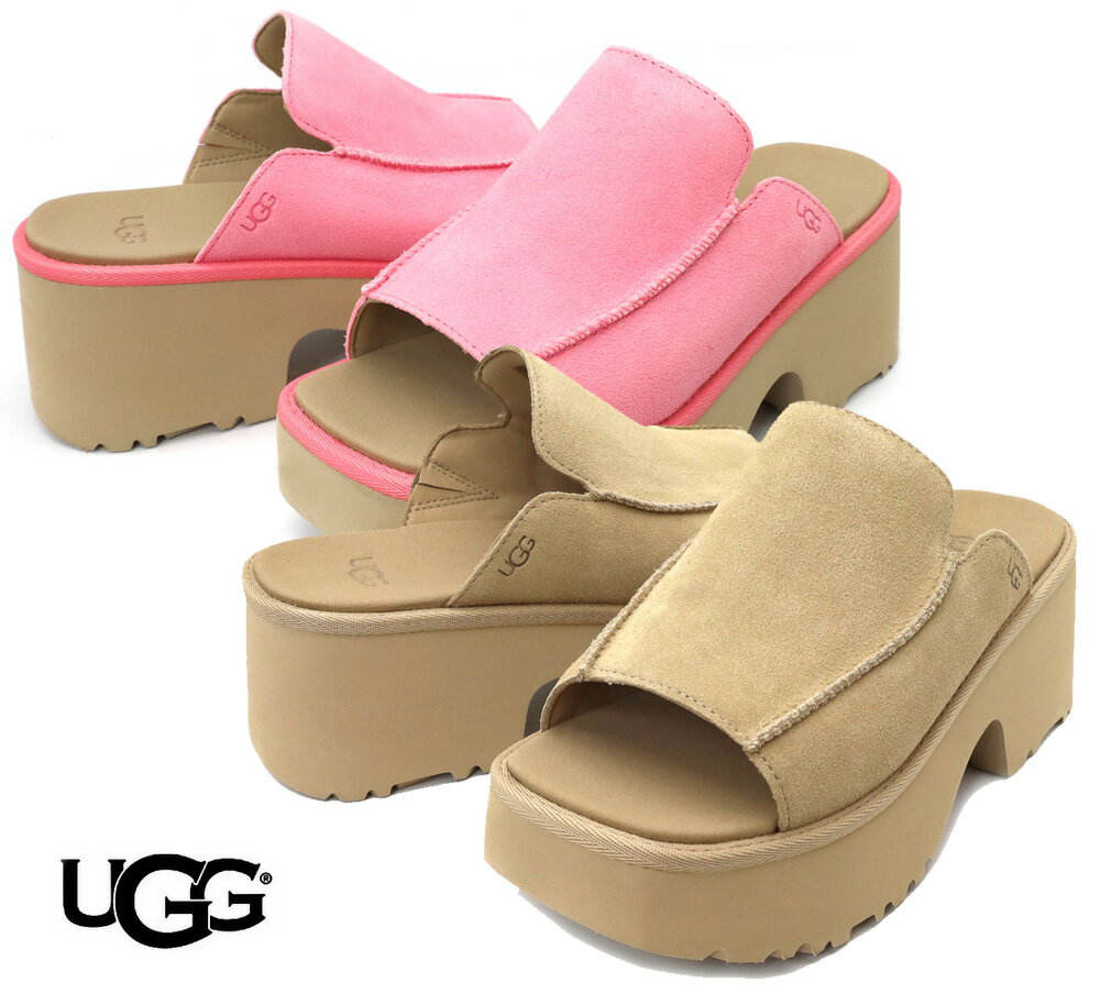 乐天商城 - UGG アグ 厚底 サンダル スエード レディース ニュー ハイツ スライド New Heights Slide 本革サンダル 1167476