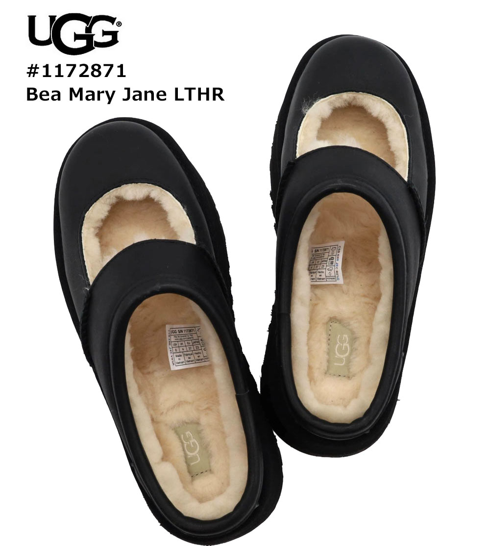 乐天商城 - UGG アグ 厚底 スリッポン ムートンシューズ プラットフォーム ビア メリー ジェーン レザー スリッポン 靴 ブラック Bea Mary Jane LTHR 1172871