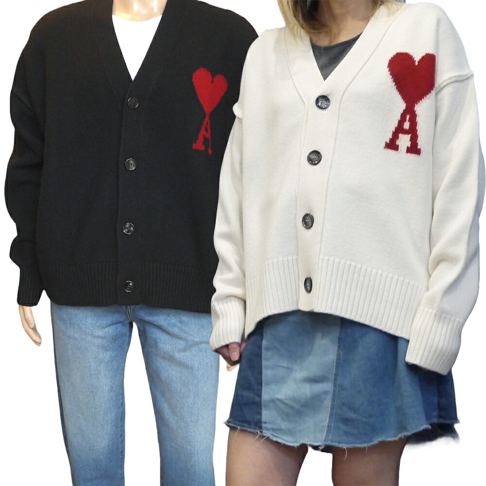 AMI ALEXANDRE MATTIUSSI Ami paris アミ パリス Vネック カーディガン ウール アウター RED AMI DE COEUR C...