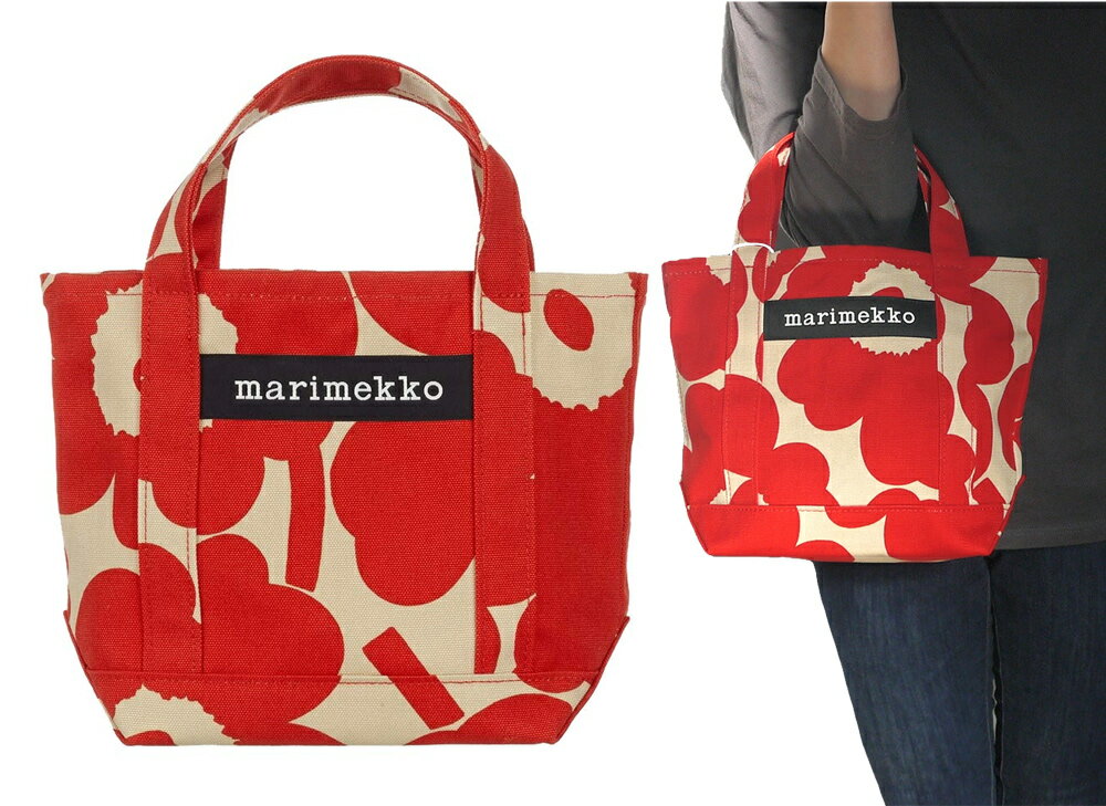 マリメッコ（marimekko）ウニッコ柄トートバッグ ベージュ×レッド Seidi Pieni Unikko エコバッグ 091443【あす楽対応_関東】