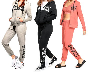 【2020-21年秋冬モデル】ヴィクトリアシークレットPINK(VictoriasSecretPINK)スウェット上下セット パーカー&パンツ グレー ピンク ブラック【あす楽対応_関東】