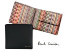 ポールスミス(PAUL SMITH)二つ折り財布 本革レザー/コンパクトウォレット/ブラックストライプ【あす楽対応_関東】