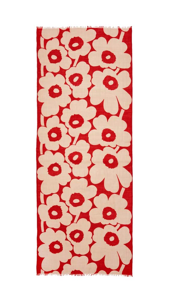 マリメッコ（marimekko）FIORE ウニッコ柄ウールストール/マフラー/オフホワイト×レッド 091446【あす楽対応_関東】