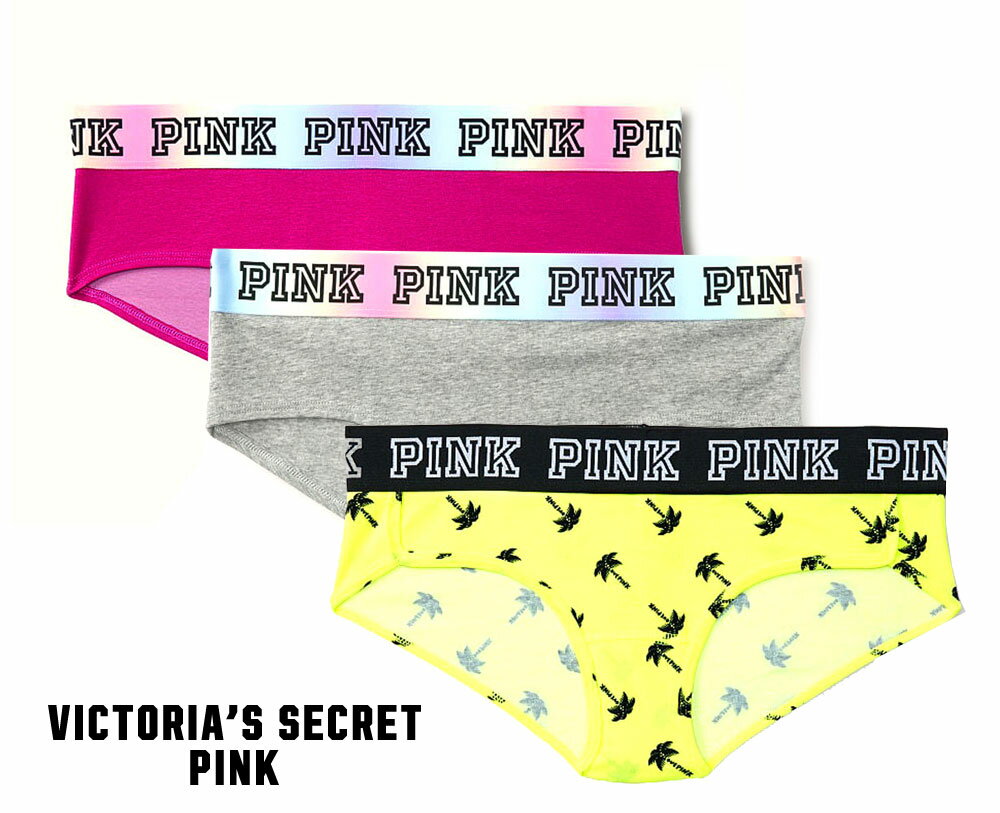 ヴィクトリアシークレットPINK（VictoriasSecretPINK）ショーツ ロゴ入り パンツ 下着 インナー レディース Logo Hipster Panty イエロー ピンク グレー