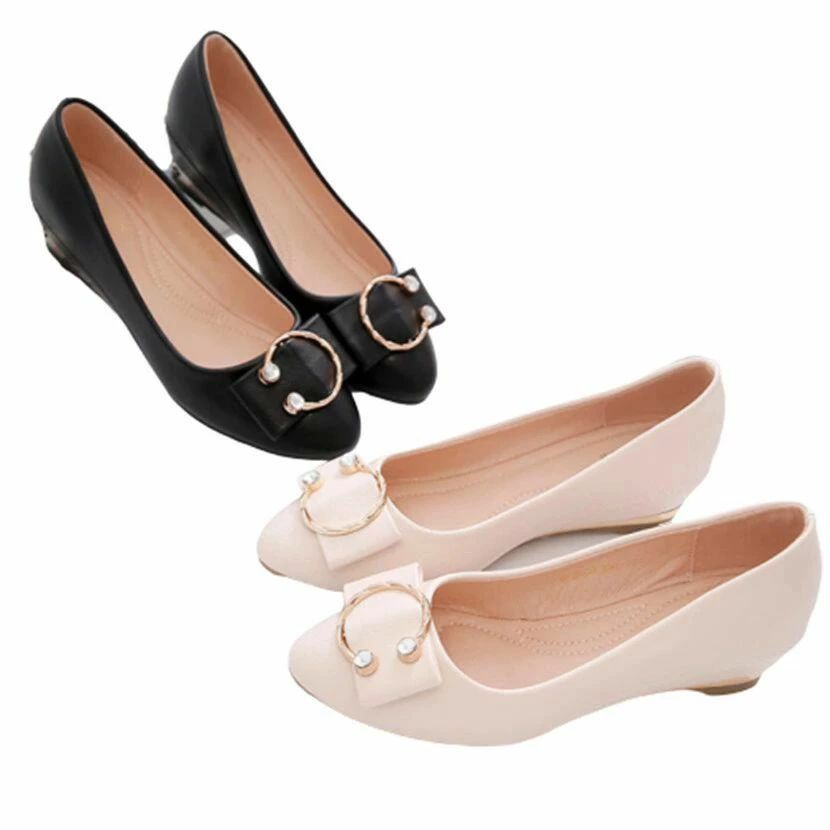 パンプス レディースシューズ ポインテッドトゥ ウェッジヒール 4cmヒール ビジネス 通勤通学 入園式 ..