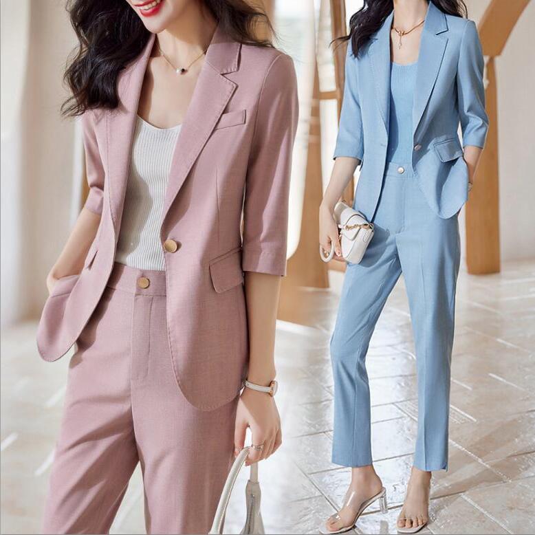 【送料無料】S~4XL 大きいサイズ 卒園式 入学式 スーツ パンツスーツ レディース 洗える 7分袖 テーラードジャケット ロングパンツ セットアップスーツ ビジネススーツ リクルート フォーマルスーツ オフィスカジュアル シンプル 女性 30代40代 通勤 事務服 OL 結婚式 二次会