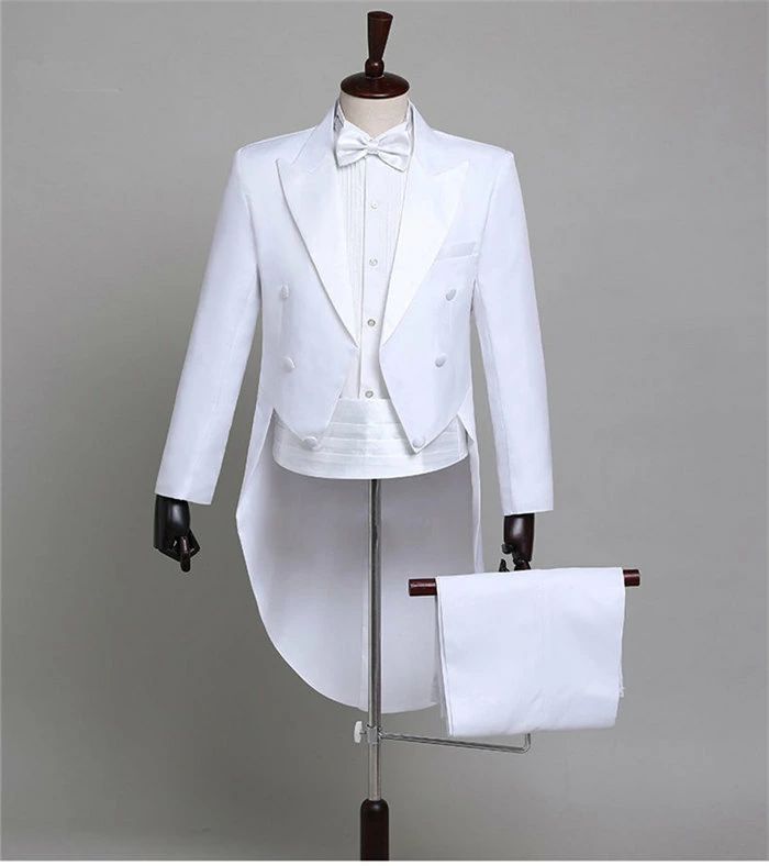 女性/男性メンズフォーマル　スーツ 燕尾服　結婚式/パーティ/司会　スーツ/ズボン/蝶タイ/カマーベルト/シャツの5点セット　お呼ばれ　披露宴　二次会