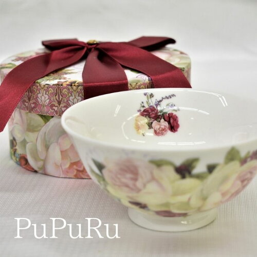 エレガントなBOX入りプレゼントにピッタリの綺麗な 薔薇模様茶碗茶碗 ...