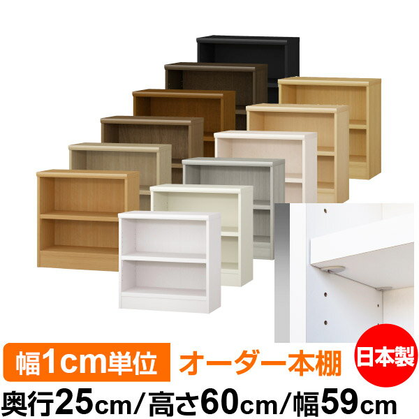日本製 本棚 F★★★★ 低ホルムアルデヒド【イージーロック棚受タイプ】オーダー 本棚 収納 棚 書棚 ラック サイズオーダー 大容量オーダーマルチラック 奥行25cm 高さ60cm 幅59cm【耐荷重 タフタイプ】