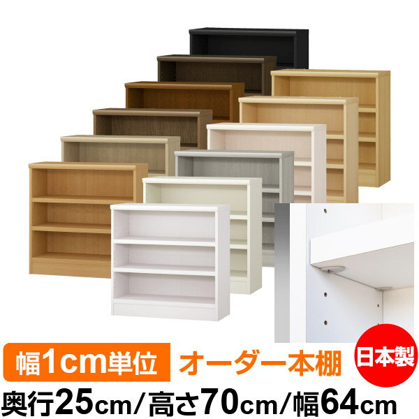 日本製 本棚 F★★★★ 低ホルムアルデヒド【イージーロック棚受タイプ】オーダー 本棚 収納 棚 書棚 ラック サイズオーダー 大容量【送料無料】オーダーマルチラック 奥行25cm 高さ70cm 幅64cm【耐荷重 タフタイプ】