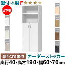オーダーオフィスストッカー 奥行40(38.5cm)×高さ190(191.1cm)×幅60~70cm 3段扉 本体色ホワイトウッド(WW)