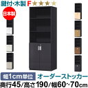 オーダーオフィスストッカー 奥行45(44.5cm)×高さ190(191.1cm)×幅60~70cm 2段扉 本体色ブラック(BK)