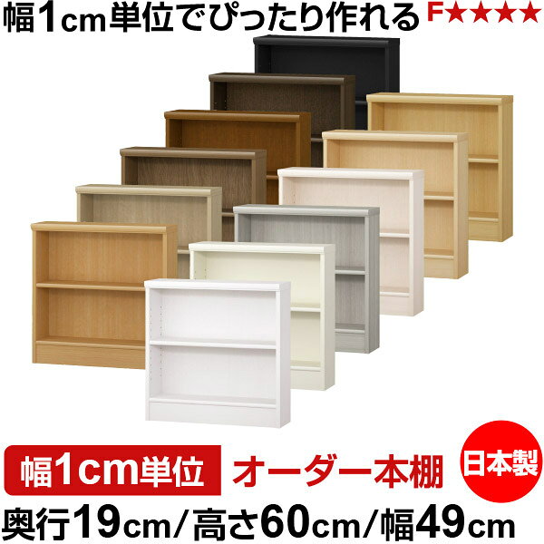 固定棚のない全棚板可動のフルオープン構造 本棚 CD，DVD，コミックの大量収納に最適　当店独自の全棚板移動1.5cmピッチと幅木カットが選べます　低ホルムアルデヒド　F★★★★サイズ奥行19cm×高さ60cm×幅49cm側板（内寸）16.2cm側板（外寸）17.5cm有効内寸幅外寸幅−（マイナス）3.6cm材　質プリント紙化粧繊維板塗　装ウレタン樹脂塗装棚　板厚さ17mm移動棚1枚左の移動棚と可動固定棚の違いを参照棚　板耐荷重左の耐荷重基準値表を参照棚　板奥行15.8cm奥行19cm×高さ60cm×幅49cm