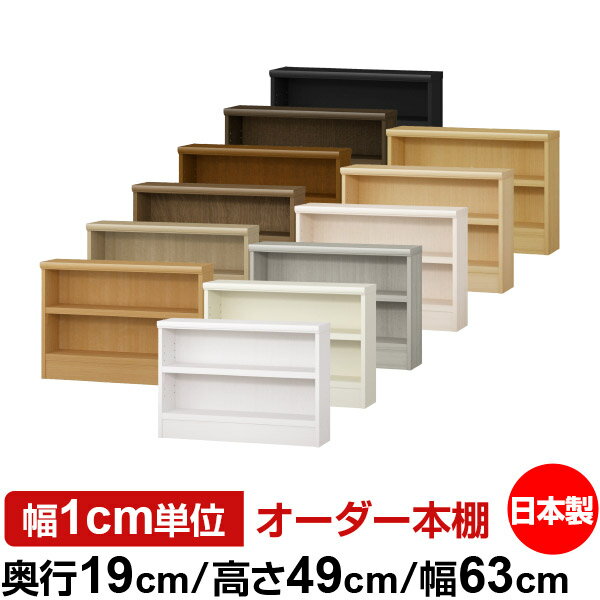 本棚 スリム 薄型 奥行19cm 高さ49cm 幅63cm 日本製 オーダー本棚 幅1cm単位 サイズオーダー 全棚可動 書棚 シェルフ フォースター対応 コミック 文庫本 オープンラック 耐荷重タイプ