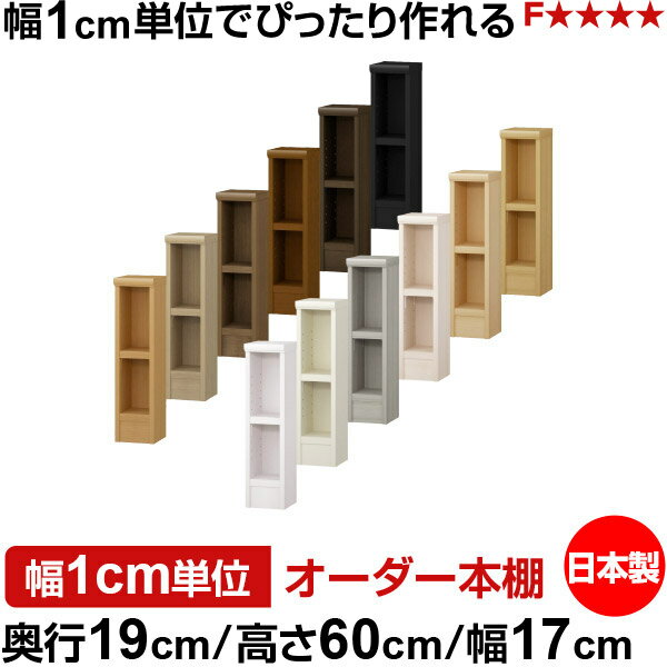 本棚 スリム 薄型 奥行19cm 高さ60cm 幅17cm 日本製 オーダー本棚 幅1cm単位 サイズオーダー 全棚可動 書棚 シェルフ フォースター対応 コミック 文庫本 オープンラック 耐荷重タイプ