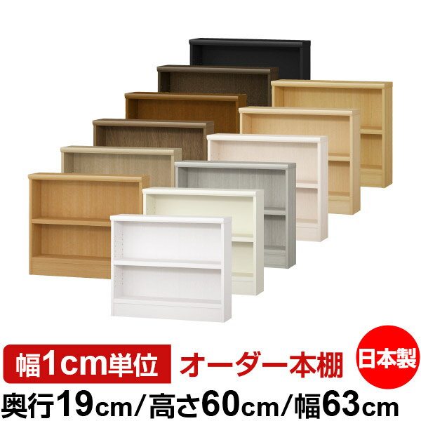 本棚 スリム 薄型 奥行19cm 高さ60cm 幅63cm 日本製 オーダー本棚 幅1cm単位 サイズオーダー 全棚可動 書棚 シェルフ フォースター対応 コミック 文庫本 オープンラック 耐荷重タイプ