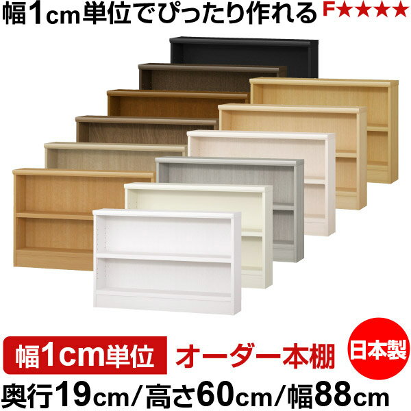 本棚 スリム 薄型 奥行19cm 高さ60cm 幅88cm 日本製 オーダー本棚 幅1cm単位 サイズオーダー 全棚可動 書棚 シェルフ フォースター対応 コミック 文庫本 オープンラック 耐荷重タイプ