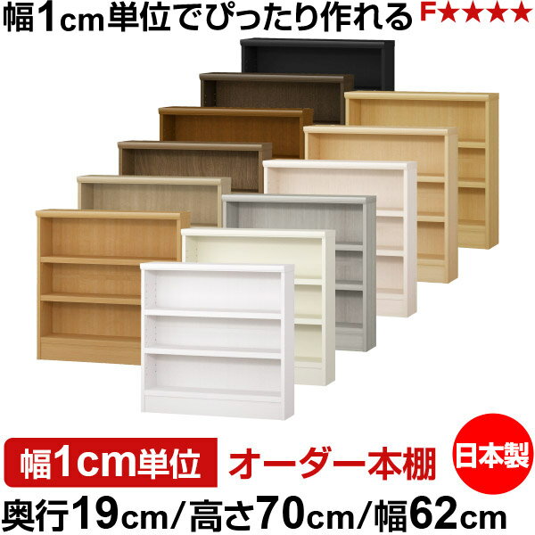 本棚 スリム 薄型 奥行19cm 高さ70cm 幅62cm 日本製 オーダー本棚 幅1cm単位 サイズオーダー 全棚可動 書棚 シェルフ フォースター対応 コミック 文庫本 オープンラック 耐荷重タイプ