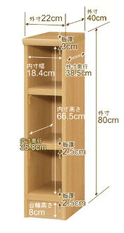 日本製 本棚 F★★★★ 低ホルムアルデヒド【イージーロック棚受タイプ】オーダー 本棚 収納 棚 書棚 ラック サイズオーダー 大容量【送料無料】オーダーマルチラック 奥行40cm 高さ80cm 幅22cm【耐荷重 タフタイプ】 [2]
