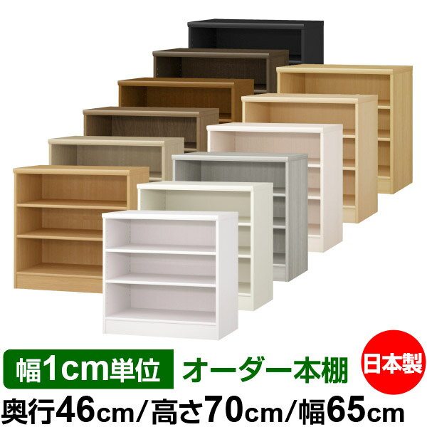 本棚 幅1cm単位オーダー 大容量 書棚 ラック｜奥行46cm 高さ70cm 幅65cm｜日本製 木製 F★★★★ 大容量 収..