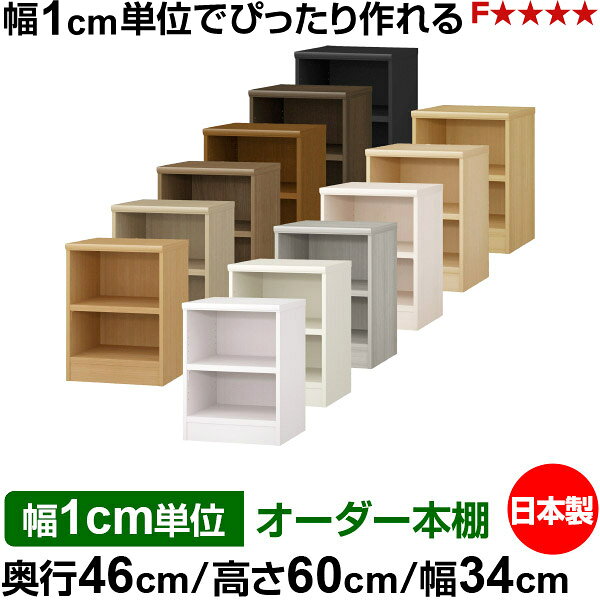 本棚 幅1cm単位オーダー 大容量 書棚 ラック｜奥行46cm 高さ60cm 幅34cm｜日本製 木製 耐荷重タフタイプ オープン収納棚 多目的ラック 送料無料