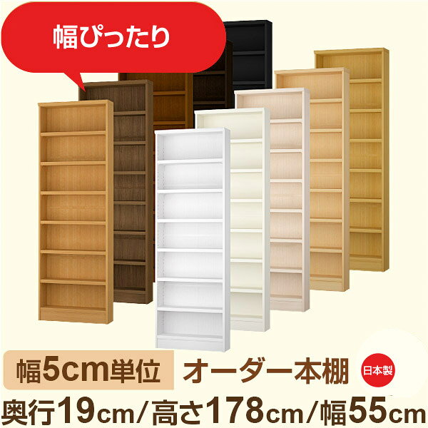 漫画存储 - スリム本棚 セミオーダー棚 薄型ラック 奥行19cm 高さ178cm 幅55cm｜日本製 木製オーダー本棚｜F★★★★対応 フォースター｜棚板移動1.5cmピッチ・幅木よけカット加工