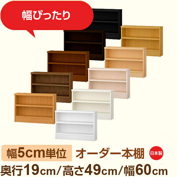 樂天商城 - スリム本棚 セミオーダー棚 薄型ラック 奥行19cm 高さ49cm 幅60cm｜日本製 木製オーダー本棚｜F★★★★対応 フォースター｜棚板移動1.5cmピッチ・幅木よけカット加工