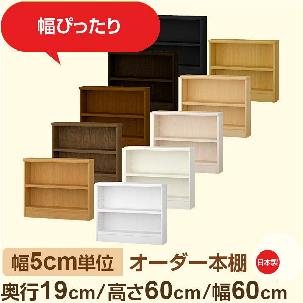 スリム本棚 セミオーダー棚 薄型ラック 奥行19cm 高さ60cm 幅60cm｜日本製 木製オーダー本棚｜F★★★★対応 フォースター｜棚板移動1.5cmピッチ・幅木よけカット加工