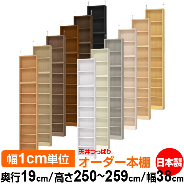 天井 つっぱり オーダー 本棚 収納 棚 書棚 ラック サイズオーダー 薄型 天井 突っ張り 【送料無料】天井つっぱり オーダーラック 奥行19cm 高さ250～259cm 幅38cm【標準タイプ】【オーダー本棚 本収納 シンプル 頑丈 スリム 書庫 収納】