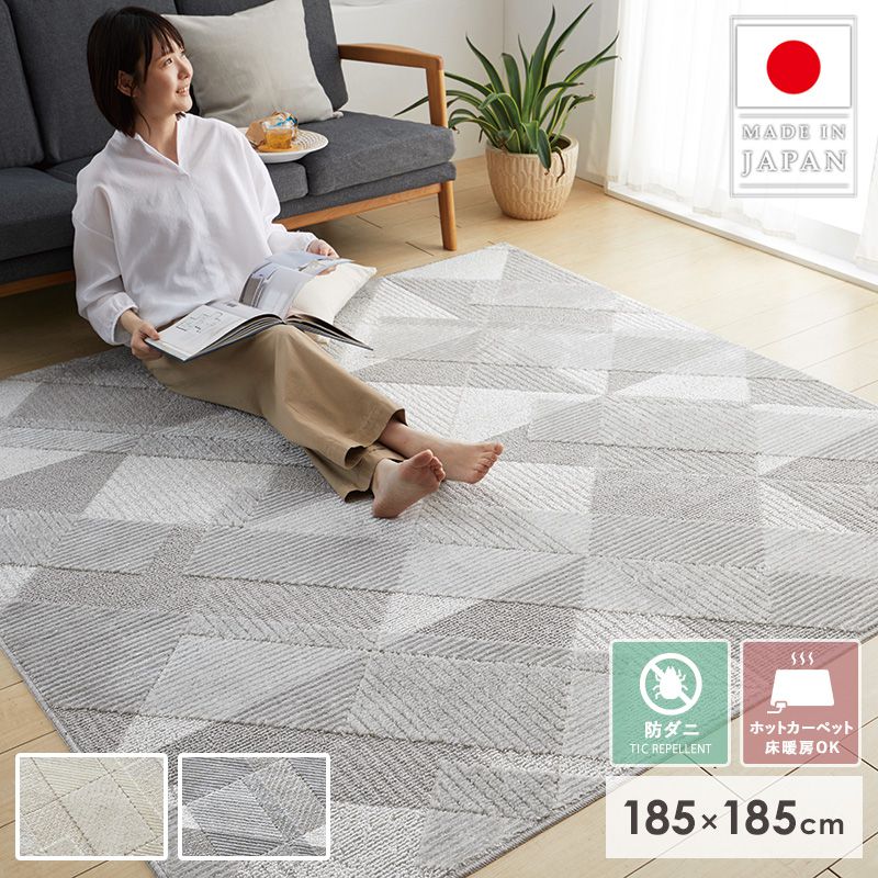 樂天商城 - [最大10%OFFクーポン] ラグ 洗える ホットカーペット対応 おしゃれ オールシーズン ラグマット 日本製 185×185 2畳 北欧 厚手 洗濯機 滑り止め付き 床暖房対応 カーペット 防ダニ 赤ちゃん 幾何学 柄 国産 グレー リビング フラジール スミノエ ordy