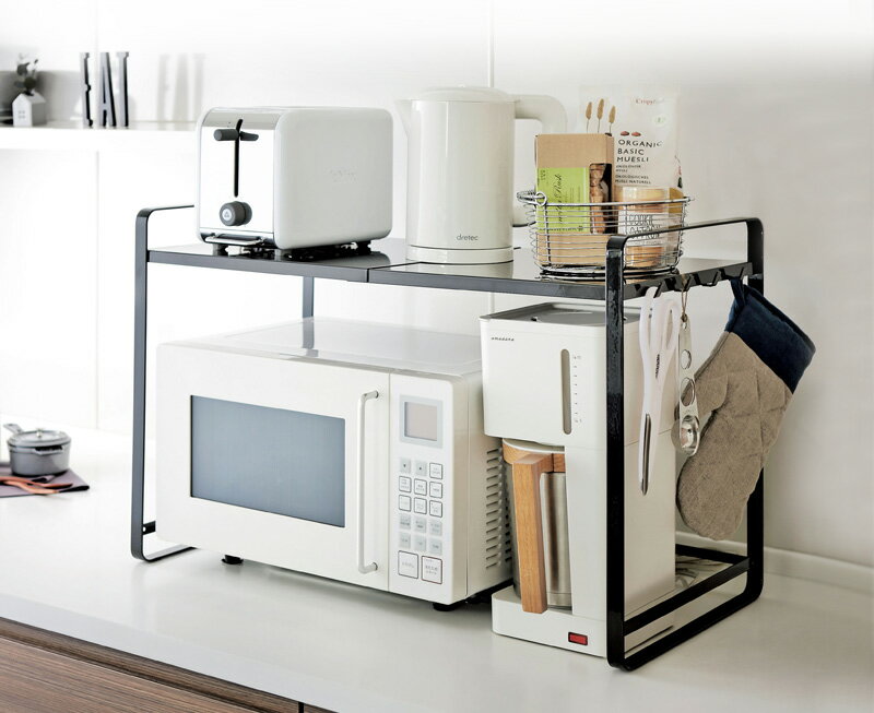 レンジ上ラック レンジ上 ラック 伸縮 山崎実業 タワー 伸縮レンジラック レンジラック 3130/3131 ホワイト/ブラック tower スチール 伸縮式 キッチンラック スライド式 ORDY [3]