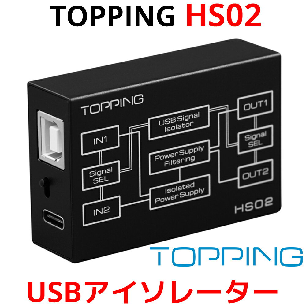 TOPPING HS02 USB 2.0 オーディオ アイソレーター ノイズ 除去 ハイスピード グランドループノイズ 排除 ローレイテンシー PCM 32 bit 768kHz DSD512 Native 対応 高速 低遅延 DAC ダック アンプ ヘッドホンアンプ 音質 改善 向上 高音質 ノイズフィルタ トッピング