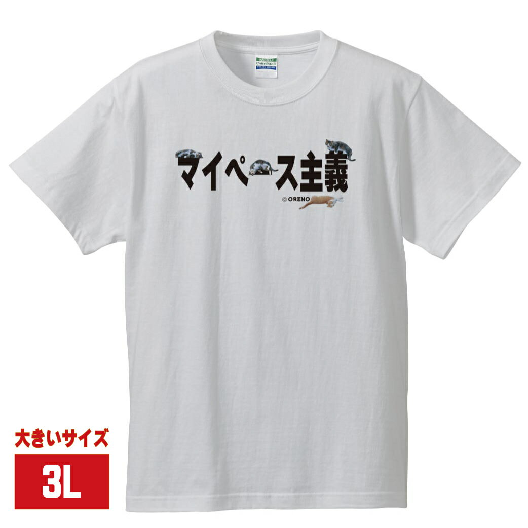 おもしろtシャツ XXL 3L ねこ好き 猫ブーム到来！半袖Tシャツホワイト 実写猫柄「マイペース主義」 大..
