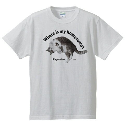 ご当地 模様 猫 Tシャツ【鹿児島】 おもしろ 男女兼用 メンズ レディース 半袖 ホワイト S M L XL 都道府県 県民