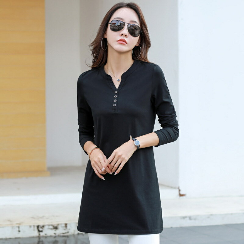 チュニック Tシャツ レディース ロングtシャツ 長袖 Vネック 伸縮性 ストレッチ カ...