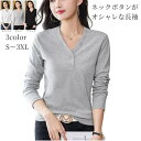 カットソー tシャツ レディース 長袖 トップス 秋 ファッション ネック ボタン付き デコルテきれい Vネック 伸縮性 ストレッチ インナー Tシャツ アメカジ カジュアルコーデ トレンド 大人 オシャレ きれいめ 無地 シンプル 10 20代 30代 40代 50代 母の日 ギフト プレゼント