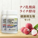 マルチバイオティクス 植物性乳酸菌 の詳細 商品名 マルチバイオティクス 名称 乳酸菌配合食品 内容量 20.4g(340mg×60粒)×2個 保存方法 高温多湿、直射日光を避けて保存してください。 原材料名 ガラクトマンナン、乳酸菌末(デキストリン、乳酸菌)、乳酸菌末、酵母/HPMC、ステアリン酸Ca 商品説明 ・長野県木曽地方に伝わる伝統的な発酵食品"すんき漬け"由来のナノ乳酸菌SNKと、伝統的な京漬物"すぐき漬け"由来の乳酸菌ラブレ菌と、ライチ由来の酵母菌"ブライディ"を最適なバランスで配合しました。 ・乳酸菌を取ることで腸内細菌のバランスを改善し腸内フローラを整えます。 ・乳酸菌の「粒子」が腸の免疫組織にある種々の免疫細胞や花粉症に働きかけます。 ◆栄養表示(2粒0.68g当たり) エネルギー：1.836kcal たんぱく質：0.01g 脂質：0.01g 炭水化物：0.6g 食塩相当量：0.002g 広告文責 オーガニック村&#8195;050-5889-9149 メーカー 株式会社ニューサイエンスSNKとは 長野県木曽地方の伝統食“すんき漬け”から発見されたナノ乳酸菌。 長野県木曽地方は平均寿命が全国一位(2010年度)、かつアレルギー罹患率も全国平均より低い。 　 地域住民が日常的に食しているすんき漬け及びその乳酸菌が注目される。 ナノ乳酸菌とは 粒子の直径が1ミクロン以下の微粒子、かつ水に溶かした時に一つ一つがバラバラの状態に加工した乳酸菌。 微粒子のため腸内に取り込まれやすく、免疫細胞に影響を与える伝達物質を作り出す。 すんき漬け由来乳酸菌の粒子径は1.51ミクロンだが、さらに1ミクロン未満に微細化することで、独自の特徴を発揮。 小腸には体内の免疫細胞の約60％が集中し、さらに、免疫システムの要であるTh1細胞とTh2細胞がバランスを保つことで、全身の健康を支えている。 健康長寿にはTh1細胞に少し偏っている方が良いとされているが、現代人はストレス等による自律神経の乱れや、生活環境、加齢などが原因でTh2細胞側に傾き、免疫バランスが崩れやすい傾向にある。 ナノ型乳酸菌は小腸のパイエル板を通過しやすく、体内でTh1細胞が誘導されやすい。 ラブレ菌とは 京都市の上賀茂神社が発祥と言われる伝統的な京漬物“すぐき漬け”から発見された植物由来乳酸菌。 特徴 ・生存力の強さ、腐敗菌を倒す力 ・ヒトの腸管細胞への接着性が見られる。排泄されずに腸内に残る ・ビフィズス菌を増やす ・大手食品会社の動物実験にて生菌・殺菌体ともにNK細胞活性が増加した ブラウディとは フランス人微生物学者Boulard博士が、ベトナムにて現地の人々がライチから作られた飲み物を飲むことでコレラの下痢を緩和していたことに気づき、この飲み物から単離された酵母菌。 特徴 ・腸管出血性大腸菌やサルモレラと結合し排出する ・消化管粘膜を保護する ・ポリアミン類を放出する ポリアミンとは ・細胞の増殖や代謝に深く関連している ・腸粘膜を修復する ・結腸粘膜の二糖類分解酵素(ラクターゼ、スクラーゼ、マルターゼ)の活性を行う 　→日本人は元来ラクターゼを合成できないため牛乳を消化できない ・腸内乳酸菌を増加させる。抗生物質の投与下においてもその効果は影響されない ★腸内環境を整えたい、複数の優良有用菌をお手軽に取りたい方におすすめ ★おまとめ送料無料