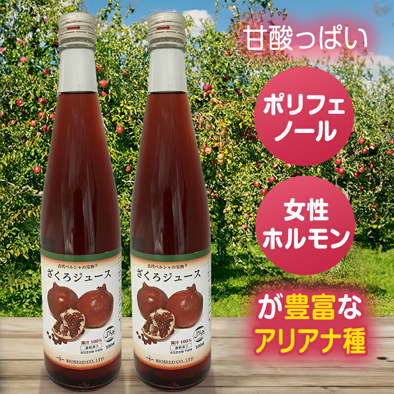 ざくろジュース 100% 500ml ×2本セット ザクロジュース 無添加 有機 バイオシード 更年期 ざくろ ザクロ ジュース ドリンク ベリー ビネガー 国産 バイオシード ペルシャ産 無農薬 オーガニック 食品 飲料 女性ホルモン 妊活 美容 健康 フルーツ 果物 ビタミンC 鉄分 葉酸のサムネイル