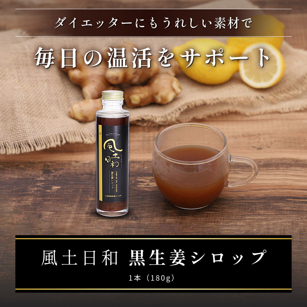 ジンジャーシロップ 国産 ショウガオール57倍 無添加 熟成発酵黒生姜使用 180ml 生姜シロップ 温活 白砂糖不使用 保存料 香料未使用 宮崎県産 しょうが 黒にんにくの熟成製法 送料無料