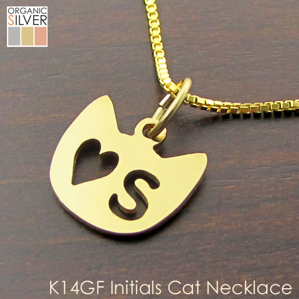 樂天商城 - K14GFゴールド 猫のイニシャルネックレス 2文字で作る世界にひとつ イニシャルペンダント レディース メンズ【名入れ】バレンタインデー ホワイトデー クリスマス 14K Gold Filled 母の日