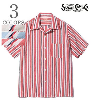 SUGAR CANE シュガーケーン 半袖 ハートストライプ オープンカラーシャツ『HEART STRIPE OPEN SHIRT』【アメカジ ワーク】SC39119