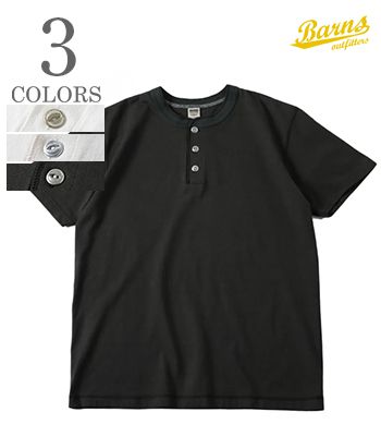 BARNS バーンズ Button Works 半袖|小寸編み|ユニオンスペシャル|ヘンリーネックTEE|メタル釦『VINTAGE HENLEY NECK COZUN SST』【アメカジ・カレッジ】BR-8146SP