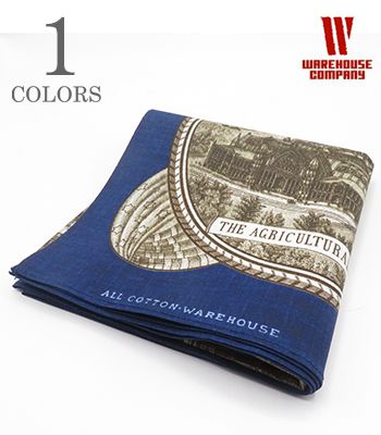 WAREHOUSE ウエアハウス 反応染め|大判|セルヴィッチバンダナ『SELVEDGE BANDANA MEMORIAL HALL』【アメカジ・バンダナ】5246