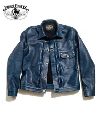 DOUBLE HELIX ダブルヘリックス 1stタイプ インディゴ染色 ホースハイド レザージャケット『Western Cowboy』【アメカジ ワーク】WM01-INDIGO(Leather jacket)