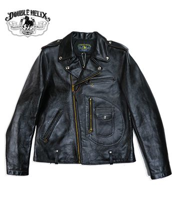DOUBLE HELIX ダブルヘリックス 茶芯 ホースハイド ダブルライダースジャケット『Innovator』【アメカジ ワーク】RC0901(Leather jacket)
