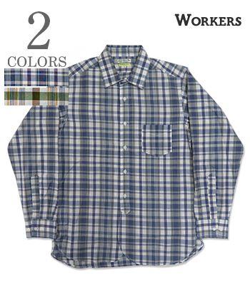 WORKERS ワーカーズ 長袖|マドラス|スクエアカラーシャツ『Square Collar Shirt, India Madras』【アメ..