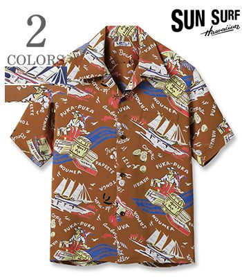 SUN SURF サンサーフ SHORT SLEEVE RAYON ALOHA SHIRT '24MODEL『SOUTH SEA TRADER』【アロハ・洋柄】SS39223