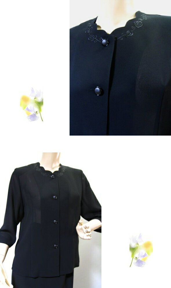 やさしく上品な衿デザインのサマーブラックフォーマルブラウス ブラックフォーマル フォーマル ブラウス 夏用 スカラップカラー 日本製 礼服